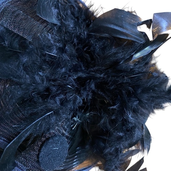 VINTAGE BLACK HAT FASCINATOR FEATHERS MADE IN USA 100% WOOL COSPLAY - Picture 8 of 12